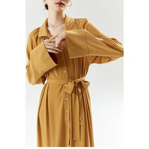 New Designer Simple Button Long Sleeve Straight Chiffon Dress Style