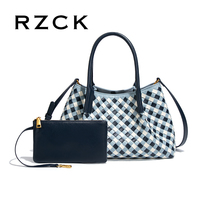 RZCK tas Tote kotak-kotak wanita, tas selempang tekstur Niche anyaman wanita elegan dan sederhana, tas temperamen serbaguna, kantung utama Pour Femme musim gugur