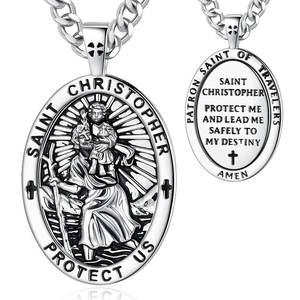 Collier Saint-Christophe Changda en cuivre et laiton, pendentif protecteur, amulette, collier de protection, médaille catholique, bijoux pour hommes - Product Image 1