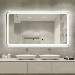 Prix de gros énorme miroir rectangulaire à lumière LED miroir rétroéclairé de salle de bain d'hôtel avec désembueur horloge et miroir grossissant - Product Image 4