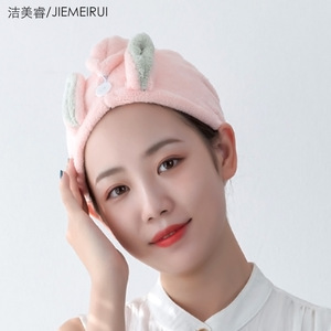 Gorro de Secado de Pelo con Orejas de Conejo Jiemeirui, Color Rosa, 26x65cm, Doble Capa Absorbente, Secado Rápido - Product Image 1