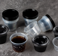 Gobelets à sauce jetables populaires de haute qualité de 2 oz en PP transparent à paroi simple, écologiques, avec couvercles à clapet pour gelées, bonbons et snacks
