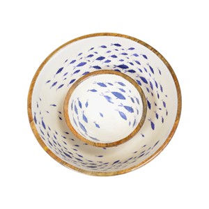 Juego de decoración de mesa de madera recubierta de esmalte 2 cuencos de servicio impresos para verduras, frutas, ensalada, sopa duradera - Product Image 3