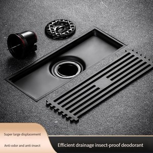 Siphon de sol rectangulaire moderne finition mate, installation facile, pour salle de bain et douche, design noir et acier inoxydable - Product Image 6