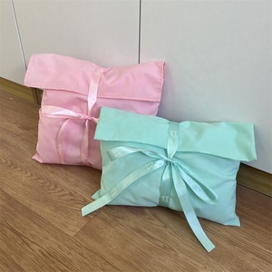 BSCI Luxury Pink Cotton Linen <b>Envelope</b> Custom Ribbon Printed Makeup Dust Bag Cosmetic Perfume Pouch with Flap <b>Gift</b> Packing - Product Image 2