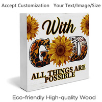Panneau de bureau en bois Art Déco « Dieu, tout est possible » avec motif tournesol chrétien, impression personnalisée 5x5 pouces