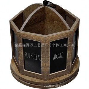 Porte-crayons en bois, support de rangement rond pour stylos avec étiquette en tableau noir, organisateur de bureau pour fournitures de bureau, de maison et d'étude - Product Image 2