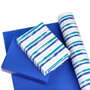 Custom Eco-Friendly Recyclable Double-Sided PE Coated Gift Packaging <b>Paper</b> <b>Roll</b> <b>Blue</b> White Striped Waterproof Digital Printing - Product Image 1