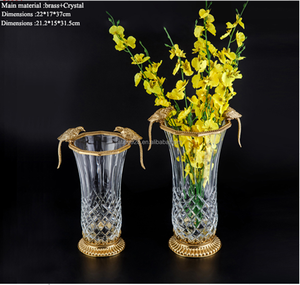 Home Decor Luxury Flower Glass <strong>Vase</strong> Glass &amp; <strong>Crystal</strong> <strong>Vases</strong> Large Carved Brass <strong>Crystal</strong> <strong>Vases</strong> for Centerpieces - Product Image 4