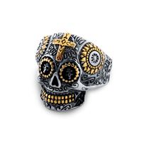 Bague Squelette Daihe Gros Gothic Diamant Tchèque Bague Phalange Argentée Vintage Croix Sculptée Bague Grosse Tête de Mort pour Hommes