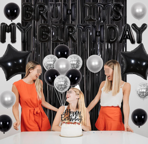 Kit Completo per Festa di Compleanno Nera: Striscione 'B RUH It's MY Birthday', Ghirlanda di Palloncini in Foil, Palloncini Confetti, Cake Topper, Tenda in Lamina e Accessori - Product Image 3