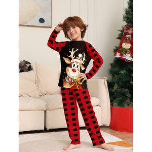 Atacado Cross-Border Deer Cartoon Print Pijama Natal Inverno Quente Manga Longa Xadrez Natal Família Combinando Conjuntos Pijama - Product Image 4