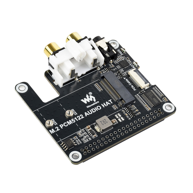 Waveshare PCIe to M.2 HAT With I2S Audio Expansion Board 3.5mm Headphone Jack Plug and Play for Raspberry Pi 5