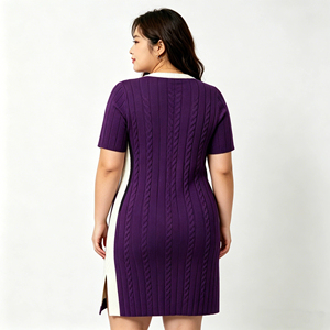 Abito in maglia da donna 2026 personalizzato OEM ODM, modello A-Line, semplice, naturale, casual, <span class=keywords><strong>lungo</strong></span>, viola e <span class=keywords><strong>bianco</strong></span>, <span class=keywords><strong>con</strong></span> <span class=keywords><strong>spacco</strong></span> sull'orlo, stile sorority - Product Image 2