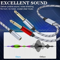 Câble adaptateur audio double 6,35 mm mâle vers 3,5 mm femelle, paire torsadée coaxiale, connecteurs plaqués or, rallonge pour écouteurs stéréo