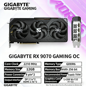 <span class=keywords><strong>Carte</strong></span> graphique Gigabyte RX 9070 Gaming OC 12G 16G Nouvelle Radeon 9070 non ouverte pour ordinateur de bureau et portable avec sortie d'interface DP - Product Image 2