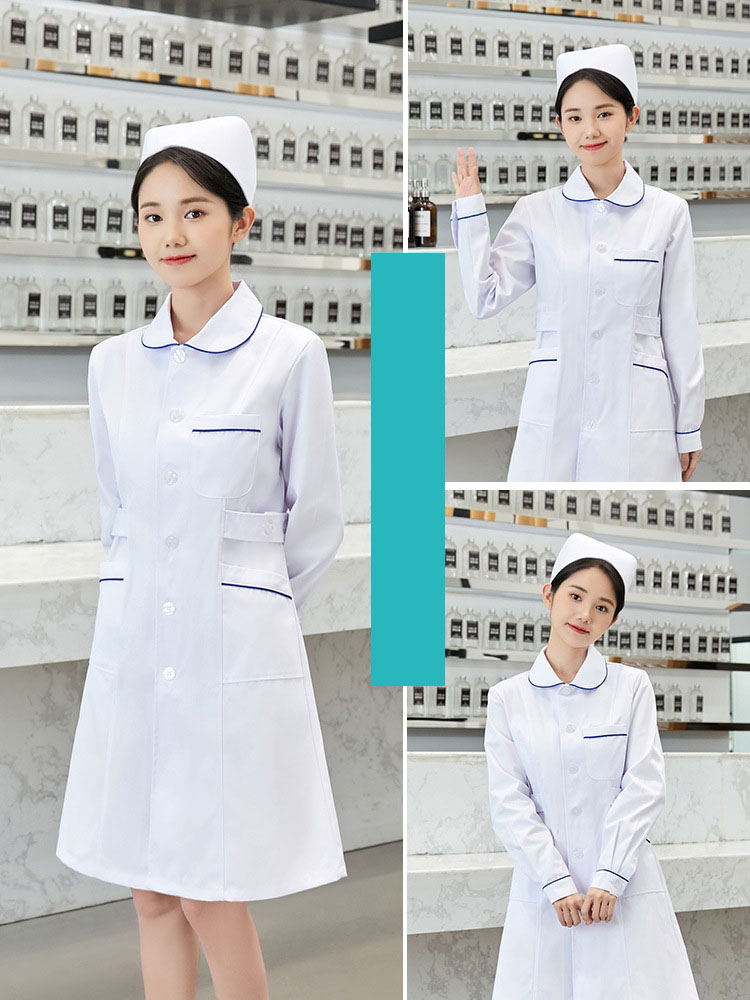 White Long Sleeve Doll Collar with Blue Edge