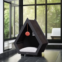 Maison pour chat en bois durable, moderne, luxueuse, écologique, mignonne, pour l'extérieur, toutes saisons, avec revêtement en sisal, autoportante