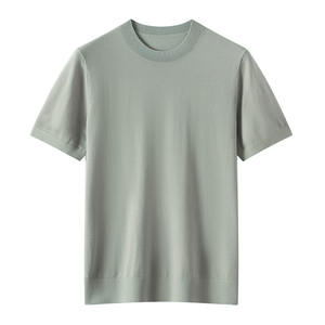 Camicia 100% da <span class=keywords><strong>uomo</strong></span> a girocollo tinta unita in lana Merino tinta unita a maniche corte lavorata a <span class=keywords><strong>maglia</strong></span> - Product Image 4