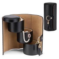 Boîte de rangement de bureau multicouche de luxe légère Organisateur de bijoux en cuir portable pour boucles d'oreilles, colliers, gaufrage, impression