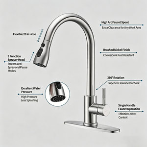 Rubinetto da <span class=keywords><strong>Cucina</strong></span> Girevole in Acciaio <span class=keywords><strong>Inox</strong></span> 304, Finitura Nichel Spazzolato, <span class=keywords><strong>Miscelatore</strong></span> Multifunzionale Universale Estraibile per Lavello - Product Image 5