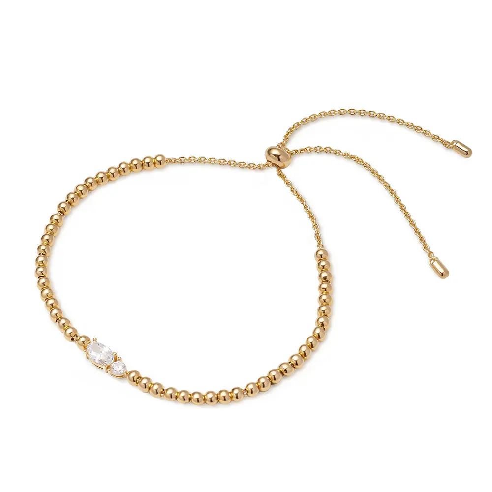 18k Gold Plated Silver Chain Bracelet Design Adjustable Silver Bead And Zircon Bracelet