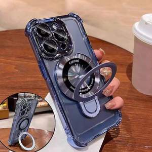 Custodia per cellulare magnetica con supporto in TPU trasparente antiurto di lusso <span class=keywords><strong>iPhone</strong></span> 15 14 13 12 <span class=keywords><strong>11</strong></span> Pro Max Cover per cellulare trasparente - Product Image 4