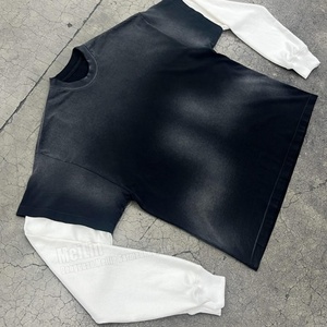 Custom Heavy <b>Weight</b> <b>Blank</b> Cropped 100% Cotton T-Shirt Sweatshirt Acid Washed Waffle Long Sleeve Double Layer T Shirt Men - Product Image 2