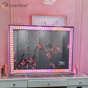 Vanity Hollywood LED with blue tooth WXDL-1208 Crystal Table Top Oval Decorativestyle makeup mirror with led light bedroom sets