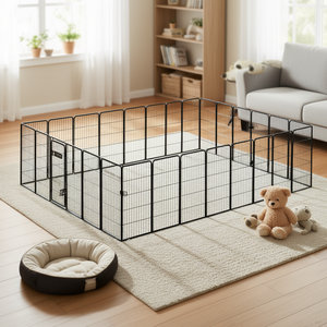 Large Black Powder Coated Steel <b>Dog</b> Playpen Rectangle <b>Indoor</b> Pet <b>Gates</b> For <b>Dogs</b> Model D0100H7RRXP - Product Image 2