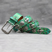 Ceinture personnalisée JULUN, ceinture cloutée, ceintures de créateur, motif serpent de haute qualité avec emblème crâne Fleur-de-lis, accessoire de taille punk rock