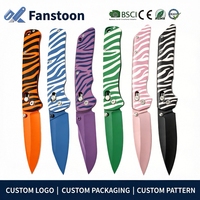 Couteau pliant EDC Fanstoon à motif tendance, verrouillage à axe, ouverture à une main, motif personnalisé imprimé, couteau de poche utilitaire pour le camping