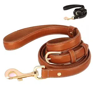 Tali anjing kulit asli coklat tali latihan hewan peliharaan lembut tali anjing kulit besar Medium tali anjing untuk Pitbull