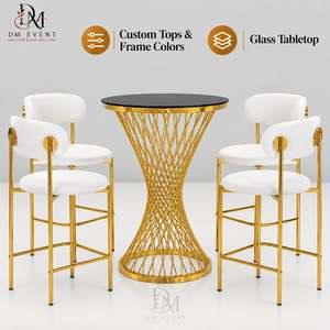 Table de cocktail ronde pour les fournisseurs d'événements avec base en fil torsadé en acier inoxydable doré et plateau en verre trempé miroir - Product Image 1