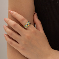 MW Damen 18 Karat vergoldeter Edelstahl Modischer minimalisti scher Schmuck-Französischer Retro Eye Design Mysteriöser nicht trüber Ring