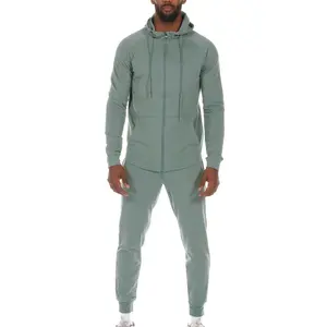 Özel erkek düz tam Zip Up konik atletik Fit eşofman eşofman Hoodies ve ter pantolon seti