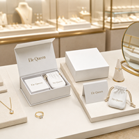 Caja de Regalo Magnética Blanca de Lujo para Joyería, Caja Rígida para Empaque de Joyas con Bolsa de Microfibra para Anillo, Collar y Pendientes