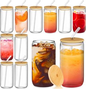 Verres à bière 16 oz en forme de canette pour café glacé, avec couvercle en bambou et paille en verre – Expédition depuis l'entrepôt américain - Product Image 3