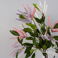 Bouquet de fleurs artificielles de sauge rose et violette en mousse, avec des feuilles vertes, pour la maison, le vase, les mariages et la décoration printanière