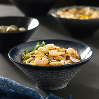 Grand bol à ramen en céramique noire de 8 pouces pour restaurant japonais, idéal pour servir le pho