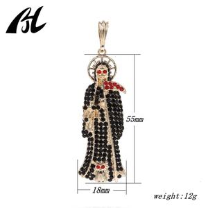 Collares con Colgantes de Joyería de Moda para Hombre con Dijes de Búho y Estatua de la Santa Muerte en Circón Tricolor Chapado en Oro - Product Image 6