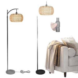 Rattan Boho Arc Dimmable LED Floor <strong>Lamp</strong> for Living Room Wicker <strong>Lamp</strong> <strong>Shades</strong> Black Standing <strong>Lamp</strong> <strong>with</strong> 3 Color Temperature <strong>Tall</strong> - Product Image 6