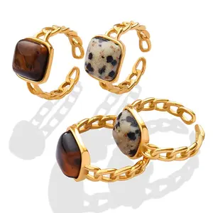 New Arrival Natural Stone Stainless Steel Gold Plated Ring Design With One Stone Rings Women