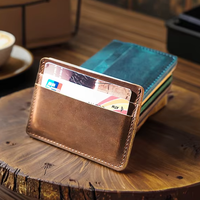 Dompet Kartu Bisnis Kulit Sapi Crazy Horse Vintage OEM ODM Stok Asli Tempat Kartu Kulit Asli untuk Kartu Bank, Belanja, dan Kredit