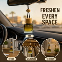 Diffuseur de parfum pour voiture suspendu, bouteille en verre avec bouchon en bois, huile parfumée avec logo personnalisé OEM ODM, parfum naturel pour voiture et bureau