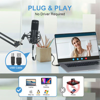 Microphone USB professionnel ZTU12 à condensateur cardioïde avec diaphragme de 14 mm, bras articulé et support pour studio