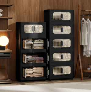 Armoire de rangement latérale pliante en bois massif avec porte magnétique et roulettes, design moderne, montage facile - Product Image 2