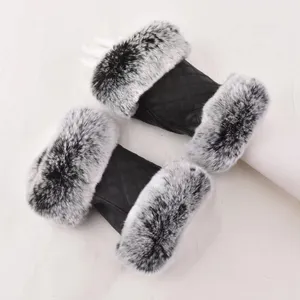 2024 winter warm gloves real sheep leather with genuine rex rabbit fur mittens luxury quality fur gloves