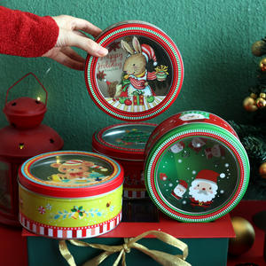 Navidad ventana transparente lata redonda dibujos animados Santa Claus caja de hojalata impresa Navidad caramelo fondant galleta hornear caja de embalaje - Product Image 3