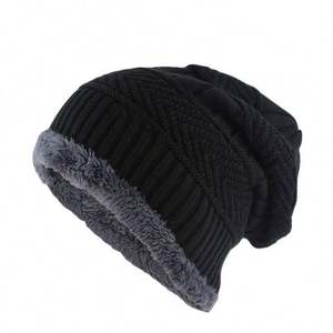 K104 <b>Men's</b> Winter <b>Hat</b> Knitted Black <b>Hats</b> Fall <b>Hat</b> Thick and Warm and Bonnet <b>Men</b> Beanie Soft Knitted Beanies Cotton - Product Image 1